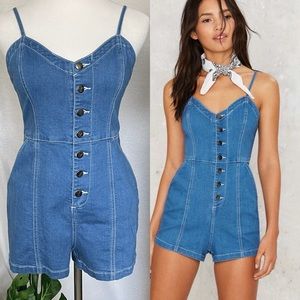 MINKPINK Denim Button-Up Romper